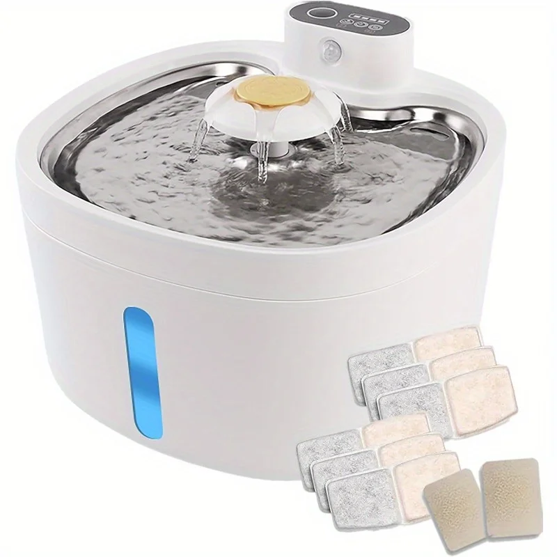 Wireless Cat Water Dispenser, 2.6 Liter with Stainless Steel Tray and LED Light and Water Level Window, BPA Free, with 6 Filters
Wireless Cat Water Dispenser, 2.6 Liter with Stainless Steel Tray and LED Light and Water Level Window, BPA Free, with 6 Filters