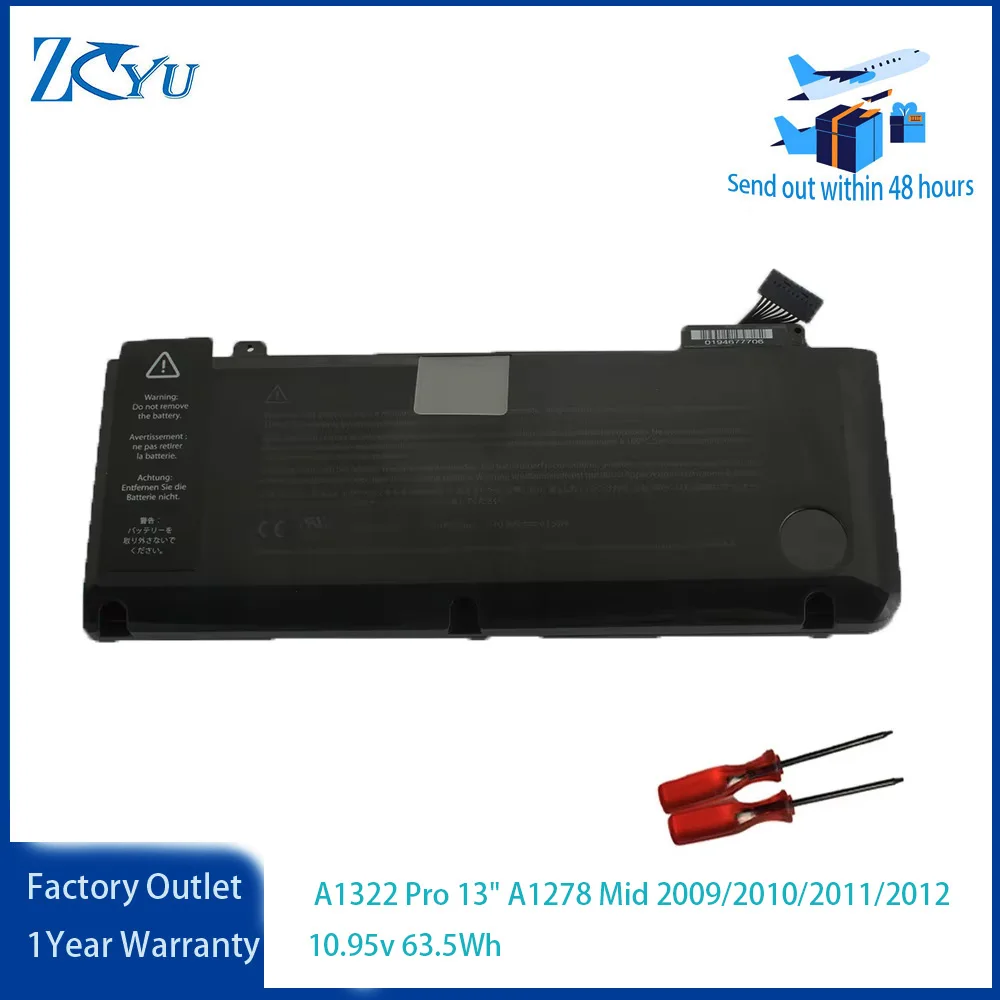 A1322 Laptop Battery for APPLE Macbook Pro 13" A1278 Mid 2009/2010/2011/2012 With Tools 10.95v 63.5Wh
A1322 Laptop Battery for APPLE Macbook Pro 13" A1278 Mid 2009/2010/2011/2012 With Tools 10.95v 63.5Wh