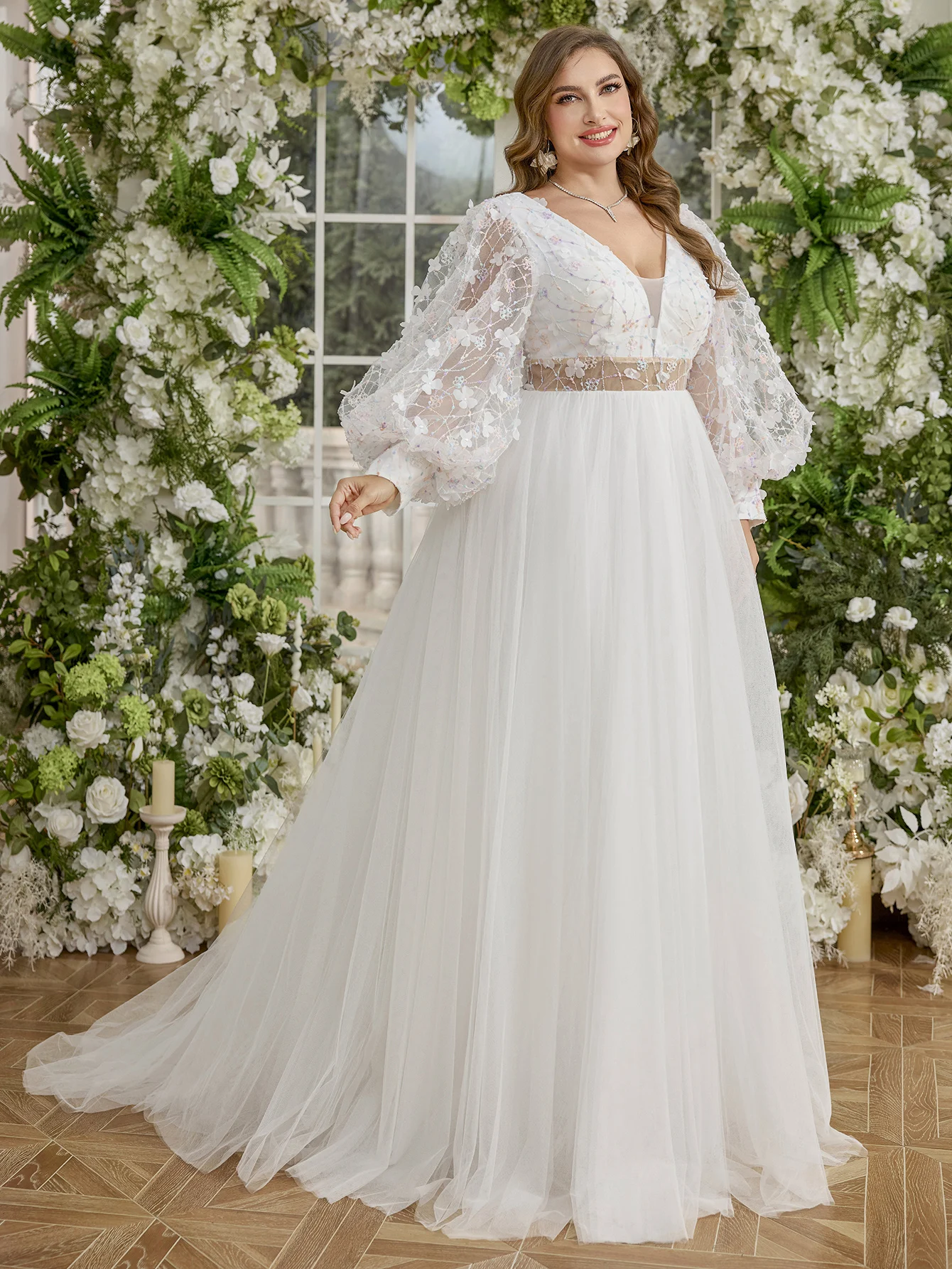 UNITHORSE Recycled Fabric plus Size V-Neck Top Hollow out Design Lace Embroidery Splicing Tulle White Wedding Dress
UNITHORSE Recycled Fabric plus Size V-Neck Top Hollow out Design Lace Embroidery Splicing Tulle White Wedding Dress