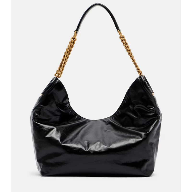 Women's Black Hortense Small Shoulder Bag Shiny Leather Double Gold Chains Handbag Circular Metal Ring Luxury Designer Hobo Bag
Women's Black Hortense Small Shoulder Bag Shiny Leather Double Gold Chains Handbag Circular Metal Ring Luxury Designer Hobo Bag