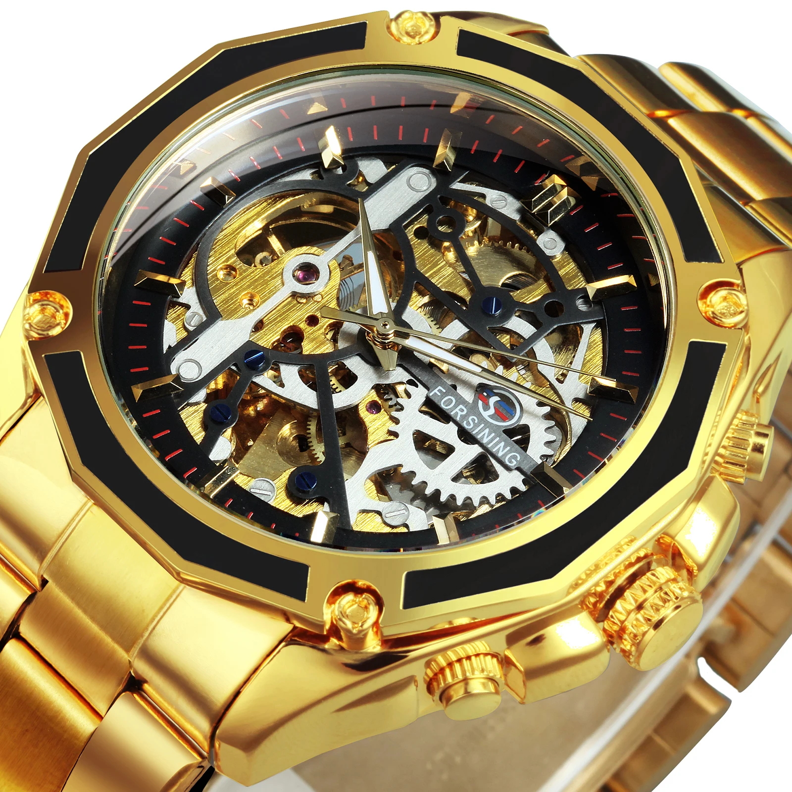 Forsining Military Skeleton Mechanical Watch for Men Luminous Hands Gold Stainless Steel Strap Business Automatic Mens Watches
Forsining Military Skeleton Mechanical Watch for Men Luminous Hands Gold Stainless Steel Strap Business Automatic Mens Watches