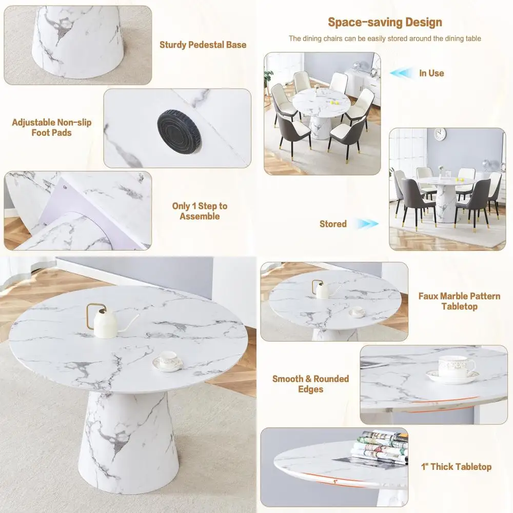 45 Round Marble Dining Table with Pedestal Base for 4-6 People
45 Round Marble Dining Table with Pedestal Base for 4-6 People