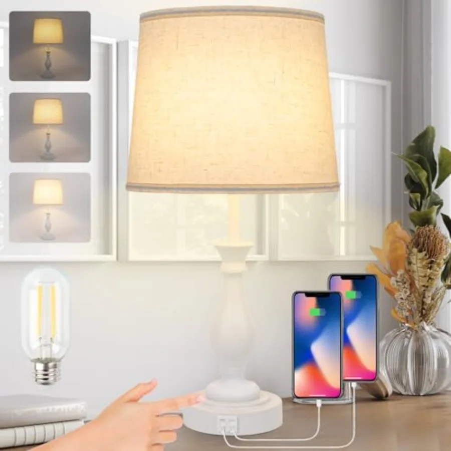 Farmhouse Table Lamp Touch Control 3-Way Dimmable Table Lamp, Modern Nightstand Lamp with 2 USB Port Bedside Desk Lamp with Fab
Farmhouse Table Lamp Touch Control 3-Way Dimmable Table Lamp, Modern Nightstand Lamp with 2 USB Port Bedside Desk Lamp with Fab