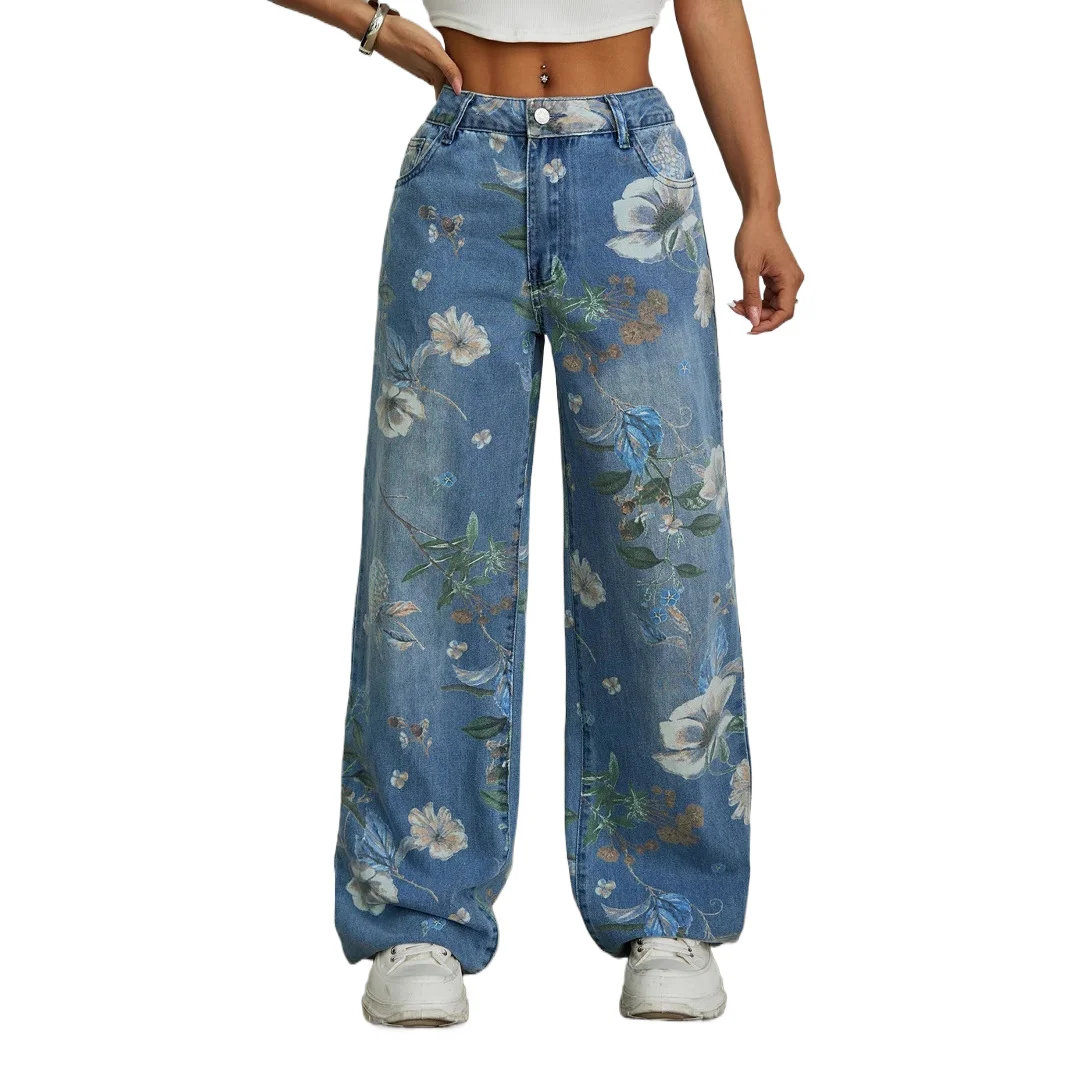 Fashionable Printed Loose Wide Leg Jeans, Women Four Seasons of The New Trend Street Personality High Waist Straight Leg Jeans
Fashionable Printed Loose Wide Leg Jeans, Women Four Seasons of The New Trend Street Personality High Waist Straight Leg Jeans