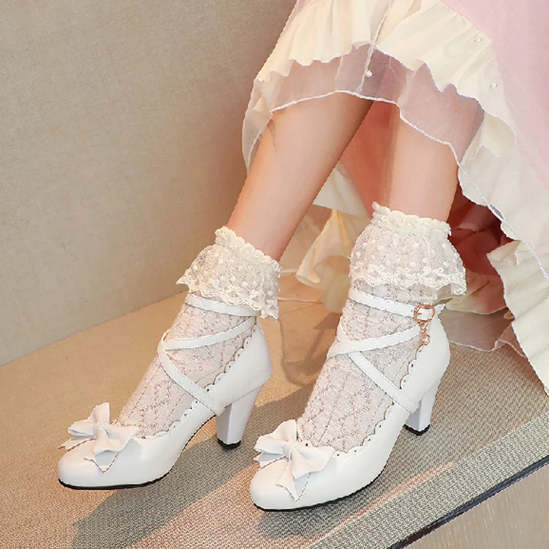 Cute Lolita Shoes High Heels Sweet Japanese Bowknot Cross Buckle Thick Heel Shallow Mouth Round Toe Girl Anime Kawaii Loli Shoes
Cute Lolita Shoes High Heels Sweet Japanese Bowknot Cross Buckle Thick Heel Shallow Mouth Round Toe Girl Anime Kawaii Loli Shoes