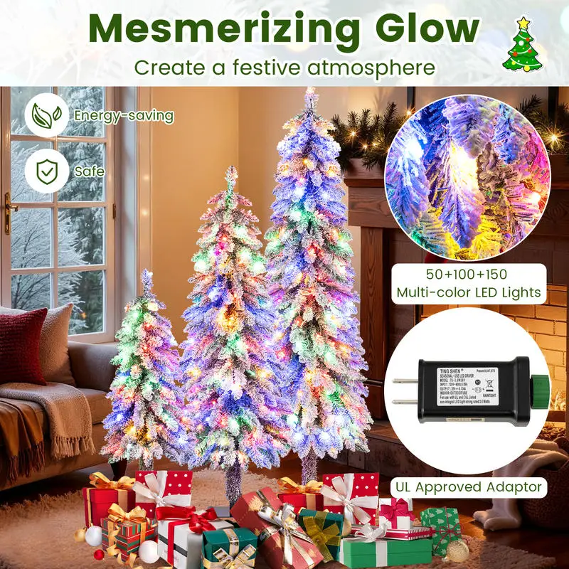 Artificial Christmas Tree Set of 3 with Snow-flocked Branch Tips
Artificial Christmas Tree Set of 3 with Snow-flocked Branch Tips