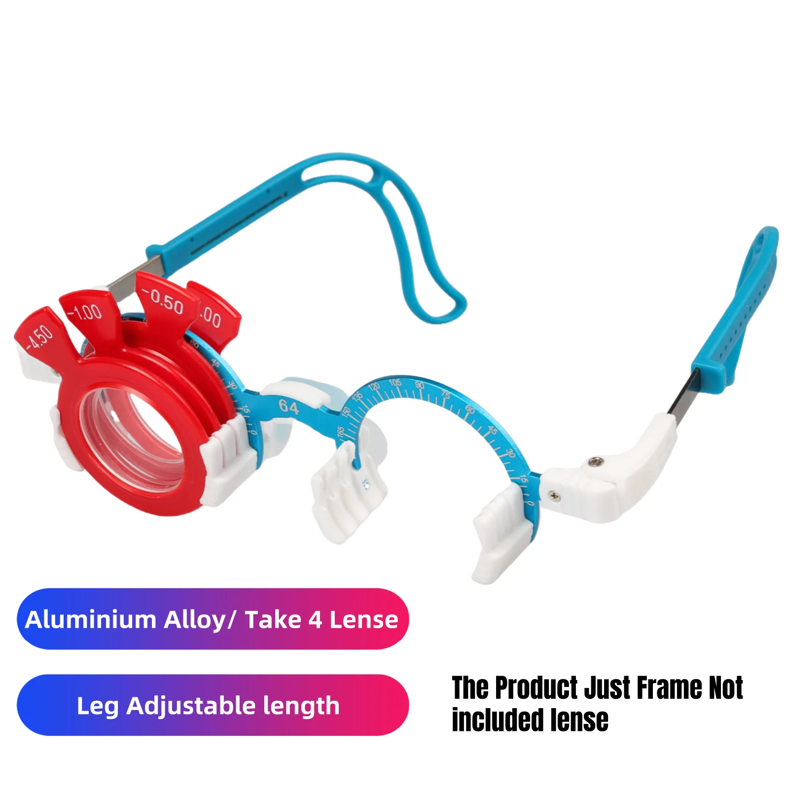 Trial Frame Auminium Alloy Material, With 4 Inserts, Adjustable Leg Length, With Near-Eye Distance Scale
Trial Frame Auminium Alloy Material, With 4 Inserts, Adjustable Leg Length, With Near-Eye Distance Scale