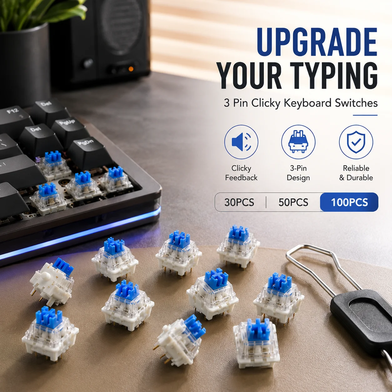 Keyboard Replacement Switches 30/50/100 PCS 3 Pin Tactile Clicker Key Parts for Mechanical Keyboard Custom Repair