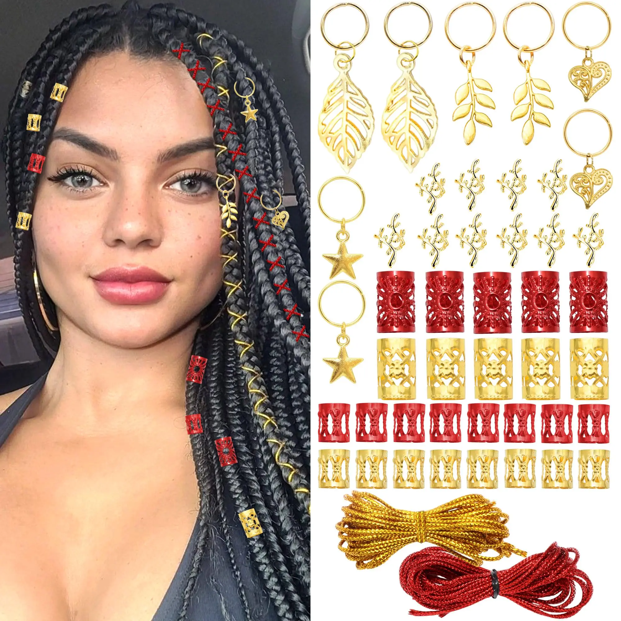 Bohemian Red & Gold Hair Jewelry Set - 68pcs Dreadlock Accessories with Charms, Beads & Braiding Cords
Bohemian Red & Gold Hair Jewelry Set - 68pcs Dreadlock Accessories with Charms, Beads & Braiding Cords