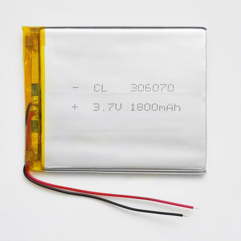 Полимерная аккумуляторная батарея LiPo 3,7 В, 1800 мАч для планшетных ПК 306070 
Полимерная аккумуляторная батарея LiPo 3,7 В, 1800 мАч для планшетных ПК 306070
