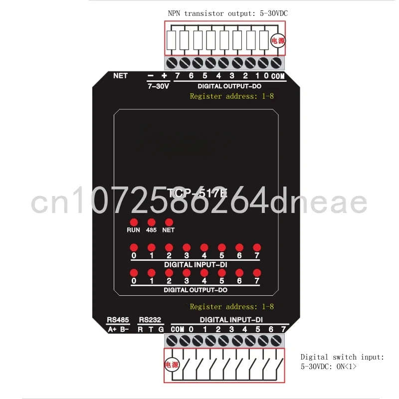 8-channel Switch Input 8 Transistor Output Combination Module Ethernet TCP Communication Protocol
8-channel Switch Input 8 Transistor Output Combination Module Ethernet TCP Communication Protocol