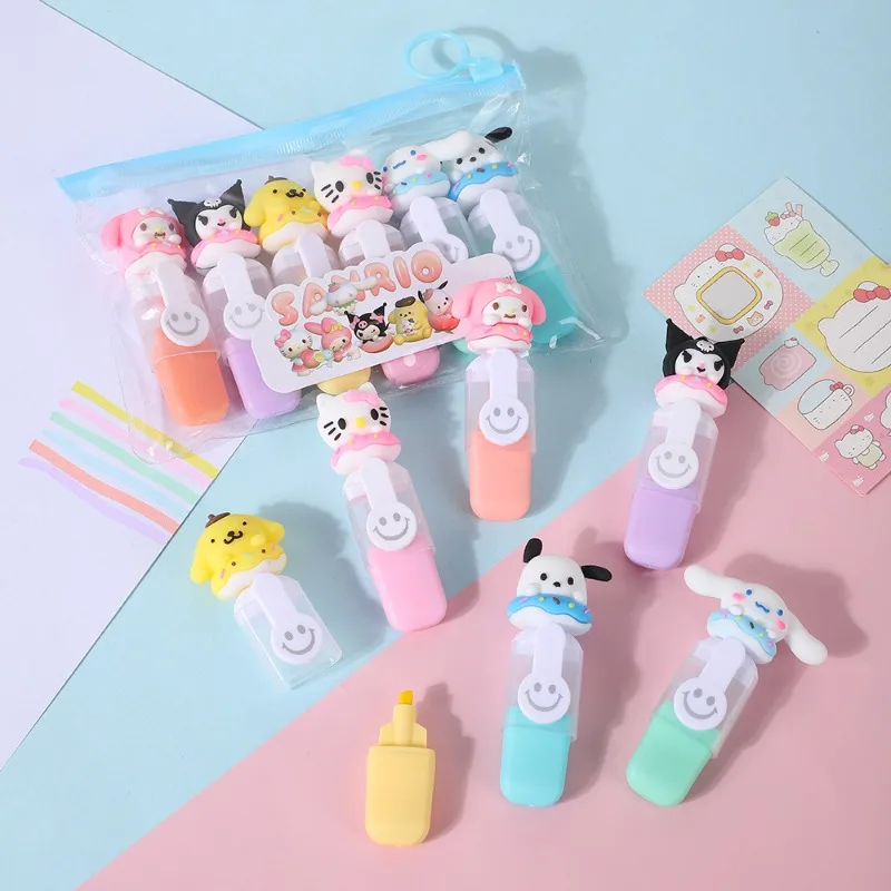 6pcs/set Sanrio Bagged Mini Highlighter Hello Kitty Kawaii Cartoon 6color Diy Handbook Pen Cute Student Marker Stationery Gift
6pcs/set Sanrio Bagged Mini Highlighter Hello Kitty Kawaii Cartoon 6color Diy Handbook Pen Cute Student Marker Stationery Gift