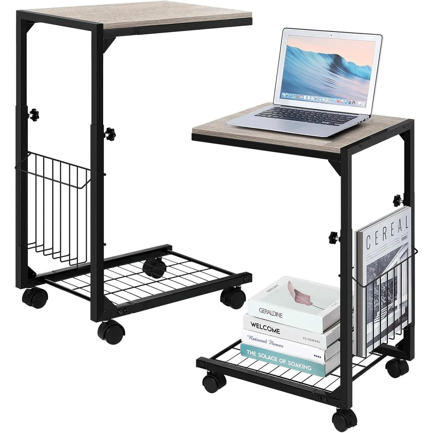 2 Adjustable Height C-Shaped End Tables, Storage Side Tables w/ Modern Design, Space Saving Nightstands for Living Room Bedroom 
2 Adjustable Height C-Shaped End Tables, Storage Side Tables w/ Modern Design, Space Saving Nightstands for Living Room Bedroom