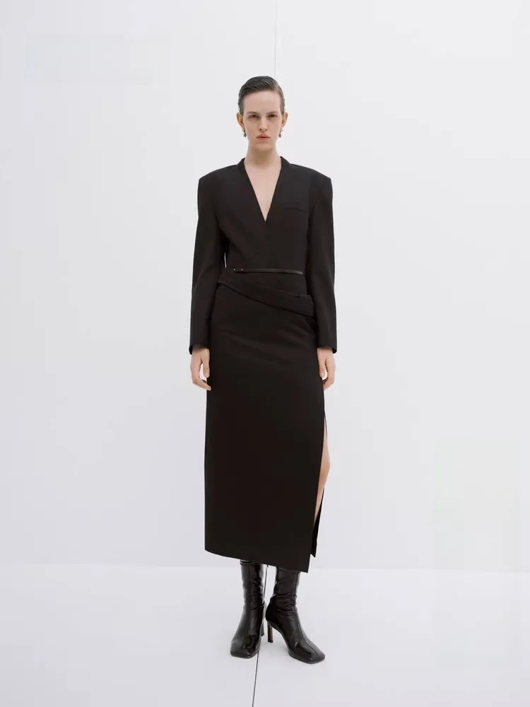 Элитная серия Wardrobe Series: Элегантное офисное платье-костюм с длинным рукавом, V-образным вырезом, из смесовой ткани (полиэстер/шерсть), длиной в пол, осенняя новинка
Элитная серия Wardrobe Series: Элегантное офисное платье-костюм с длинным рукавом, V-образным вырезом, из смесовой ткани (полиэстер/шерсть), длиной в пол, осенняя новинка