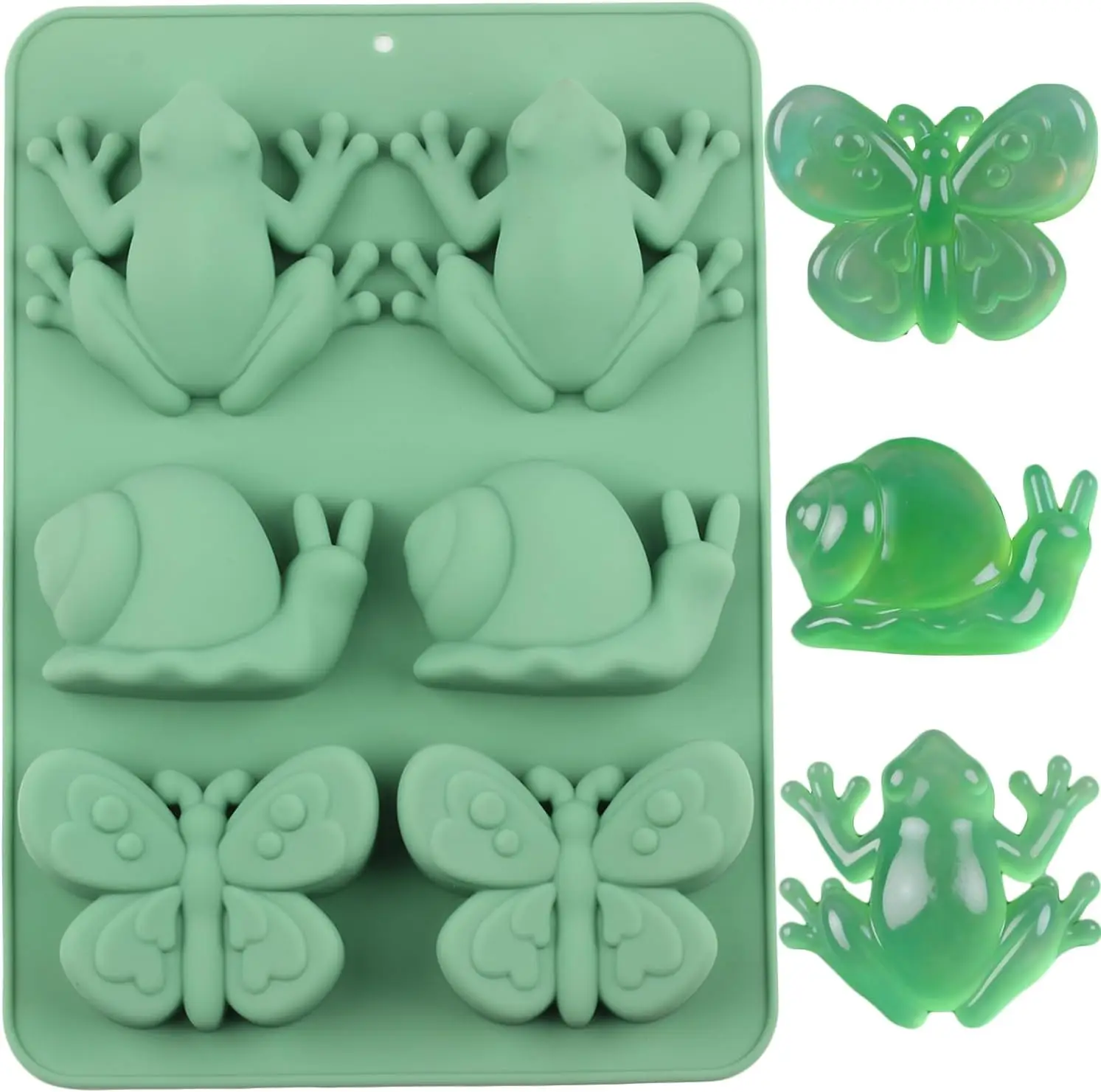 6 Cavity Passover Frog Silicone Candy Molds Snail Butterfly Chocolate Mold for Candy Chocolate Cupcake Topper Decorating
6 Cavity Passover Frog Silicone Candy Molds Snail Butterfly Chocolate Mold for Candy Chocolate Cupcake Topper Decorating
