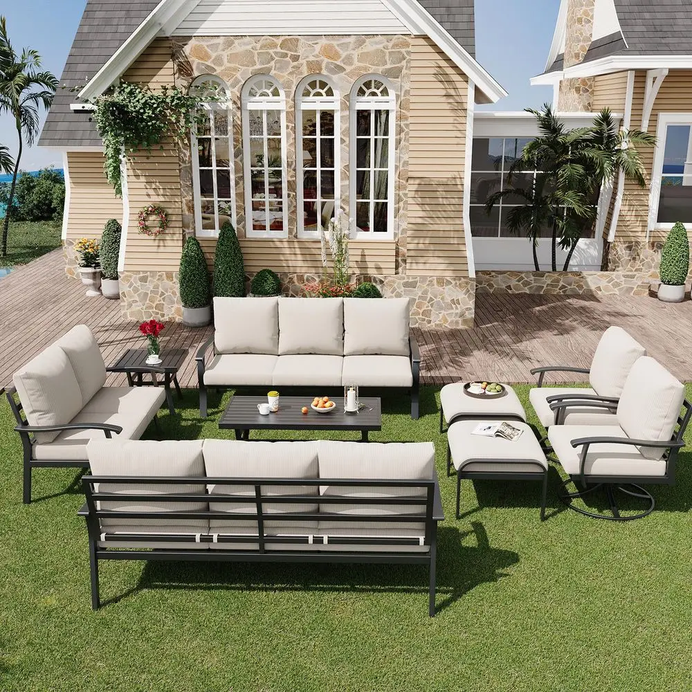 9 PCS Outdoor Patio Furniture Set with 2 Swivel Rocking Chairs and Metal Coffee Side Table, Patio Conversation Set with 2 Ottom
9 PCS Outdoor Patio Furniture Set with 2 Swivel Rocking Chairs and Metal Coffee Side Table, Patio Conversation Set with 2 Ottom