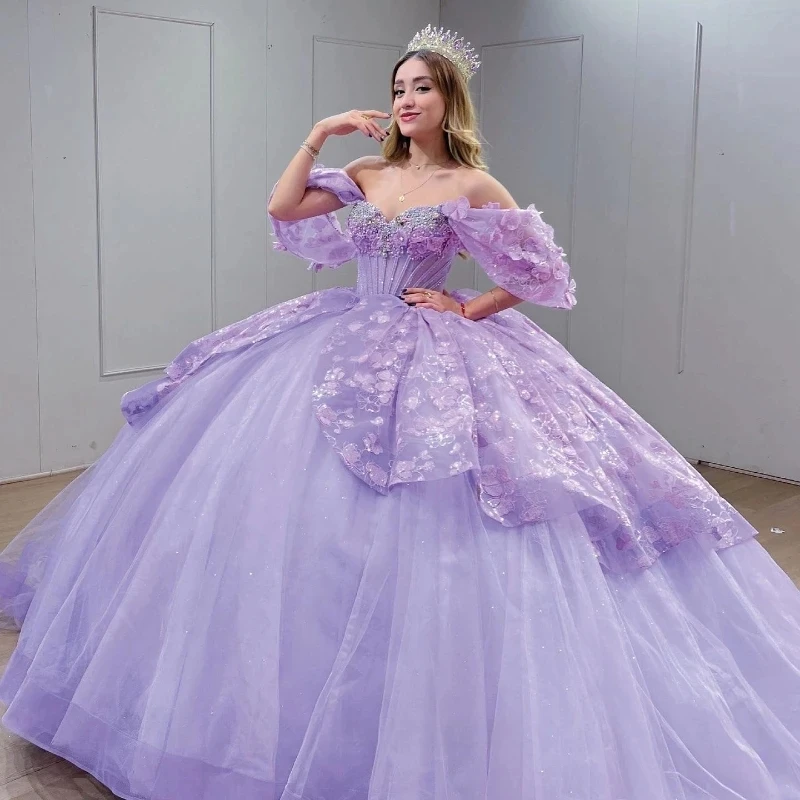 Lavender Shiny Quinceanera Dresses Off The Shoulder Applique Beading Crystal Tull Party Birthday Ball Gown Sweet 16 Dress Vestid
Lavender Shiny Quinceanera Dresses Off The Shoulder Applique Beading Crystal Tull Party Birthday Ball Gown Sweet 16 Dress Vestid