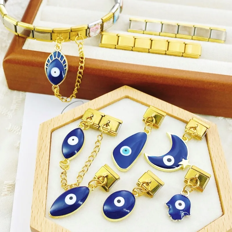 Top Selling Blue Black Devil's Eye Italian Charm Bracelet Modular 9mm Link Fashion Men and Women Jewelry Accessories Wholesale
Top Selling Blue Black Devil's Eye Italian Charm Bracelet Modular 9mm Link Fashion Men and Women Jewelry Accessories Wholesale