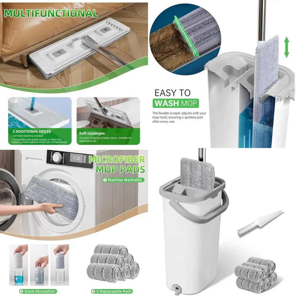 Bathroom Floor Mop with Spinner and Bucket, Wall Scrubber Set, 6 Washable Pads, Ideal Gift for Women
Bathroom Floor Mop with Spinner and Bucket, Wall Scrubber Set, 6 Washable Pads, Ideal Gift for Women