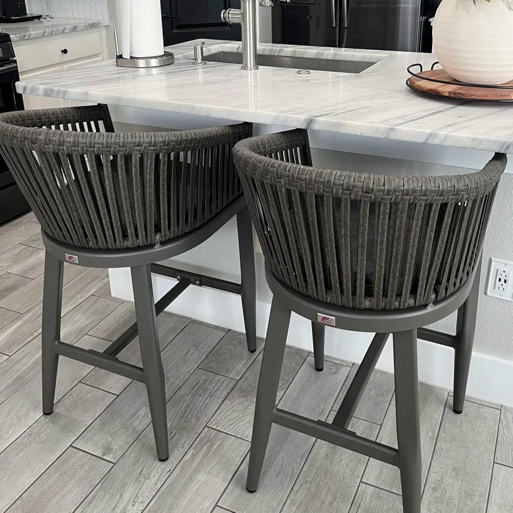 Outdoor Counter Height Bar Stools Patio Metal Modern Wicker Bar Chairs Woven Aluminum Barstools with Back and Cushions
Outdoor Counter Height Bar Stools Patio Metal Modern Wicker Bar Chairs Woven Aluminum Barstools with Back and Cushions