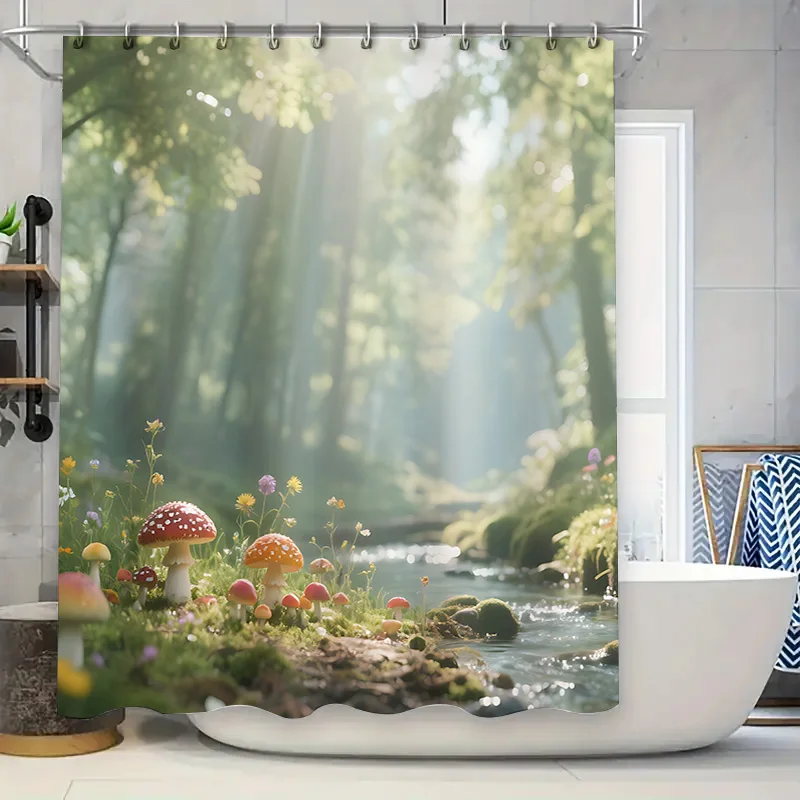 Enchanting Forest Mushroom Stream Shower Curtain with Sunbeams Lush Greenery Waterproof Polyester Fabric Complimentary hook
Enchanting Forest Mushroom Stream Shower Curtain with Sunbeams Lush Greenery Waterproof Polyester Fabric Complimentary hook