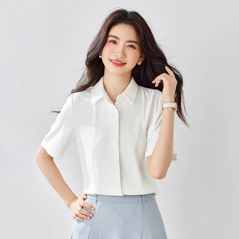 Korean Fashion Chic Folds Summer White Shirts Women 2025 Turn-Down Collar Hide Single-Breasted Blouse Female OL Elegant Tops
Korean Fashion Chic Folds Summer White Shirts Women 2025 Turn-Down Collar Hide Single-Breasted Blouse Female OL Elegant Tops