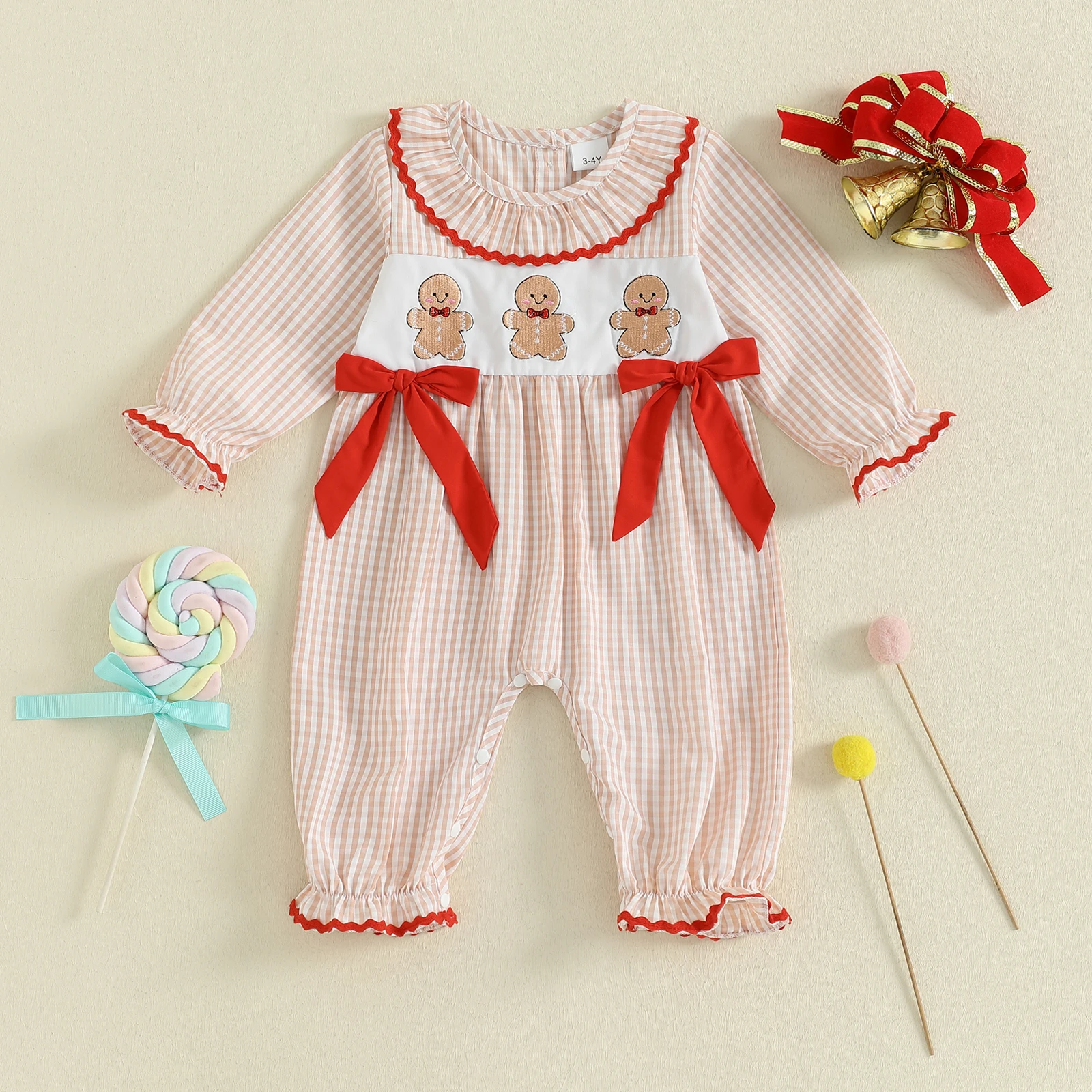 Baby Girl Plaid Print Bubble Romper Christmas Gingerbread Embroidery Long Sleeve Ruffled Jumpsuit for 0-18 Months
Baby Girl Plaid Print Bubble Romper Christmas Gingerbread Embroidery Long Sleeve Ruffled Jumpsuit for 0-18 Months