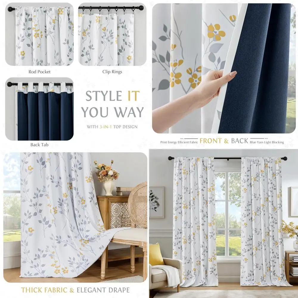 Yellow & Grey Floral 100% Blackout Curtains, 96 Length, 2-Panel Set, Thermal Insulated, Soundproof, for Bedroom/Living Room, 52x
Yellow & Grey Floral 100% Blackout Curtains, 96 Length, 2-Panel Set, Thermal Insulated, Soundproof, for Bedroom/Living Room, 52x
