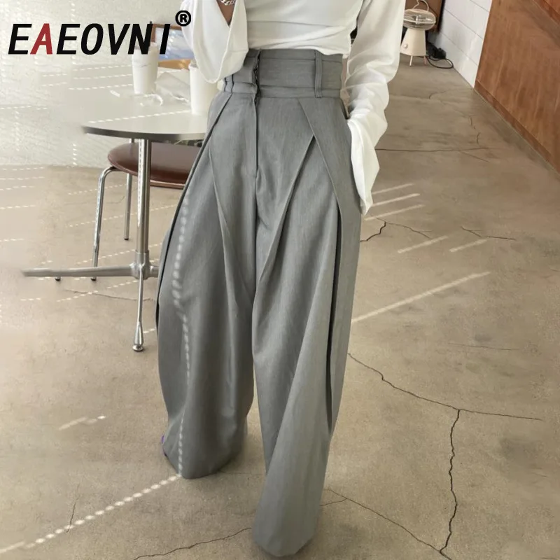 EAEOVNI Elegant High Waist Design Long Pants Women Solid Color Loose Office Lady Wide Leg Trousers Fashion New Clothing
EAEOVNI Elegant High Waist Design Long Pants Women Solid Color Loose Office Lady Wide Leg Trousers Fashion New Clothing