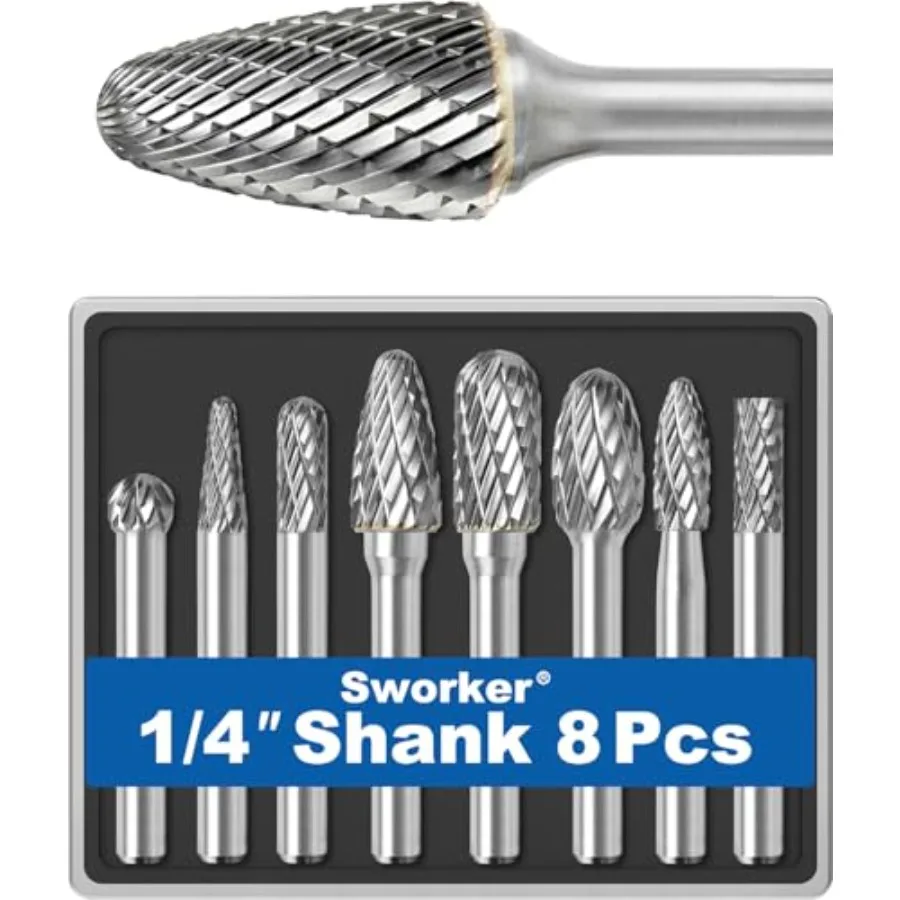 8Pcs Carbide Burr Set 1/4 Shank with Clear Box Max Head Diameter 10mm Ideal for Die Grinder Bits Rotary Tools Attachment Kit Ra
8Pcs Carbide Burr Set 1/4 Shank with Clear Box Max Head Diameter 10mm Ideal for Die Grinder Bits Rotary Tools Attachment Kit Ra