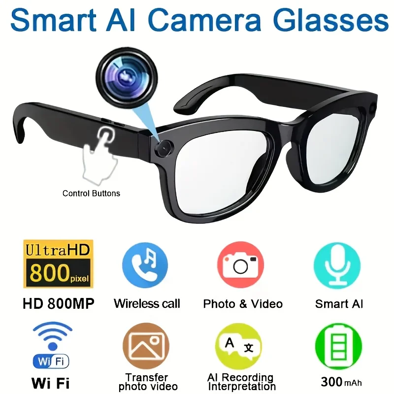 Smart Camera Glasses 8MP Ultra-Wide Camera HD 1080P 40H Playtime Wi-Fi/Bluetooth 5.4 Ai Translation for Video Immersive Audio
Smart Camera Glasses 8MP Ultra-Wide Camera HD 1080P 40H Playtime Wi-Fi/Bluetooth 5.4 Ai Translation for Video Immersive Audio