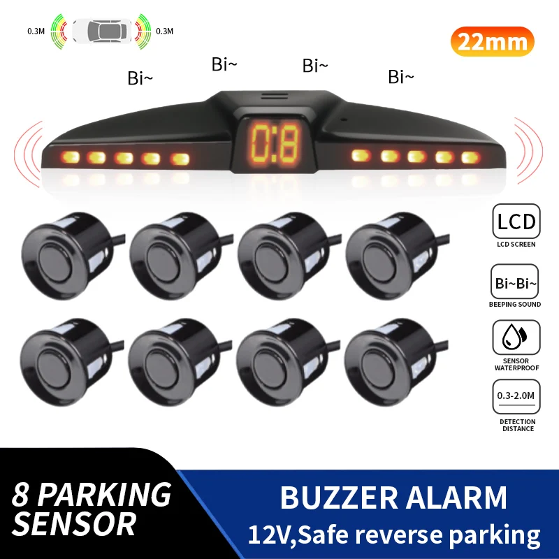 22mm 4 Front 4 Rear Car Parking Sensors Flush Mount Waterproof 12V Reverse Radar Kit with LCD Distance Display for Easy Parking
22mm 4 Front 4 Rear Car Parking Sensors Flush Mount Waterproof 12V Reverse Radar Kit with LCD Distance Display for Easy Parking