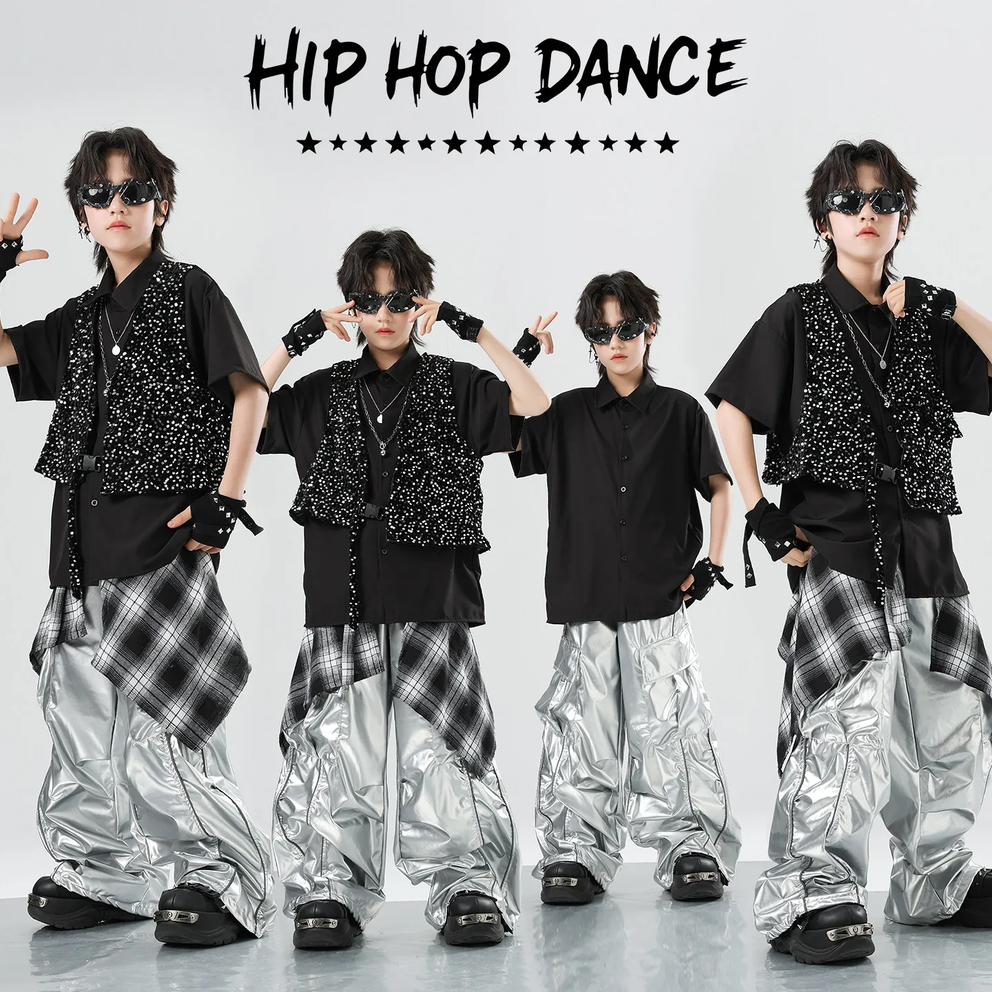 2026 New Modern Jazz Dance Performance Costumes For Girls Black Loose Shirts Sliver Pants Suit Hip Hop Dance Rave Clothes XH4202
2026 New Modern Jazz Dance Performance Costumes For Girls Black Loose Shirts Sliver Pants Suit Hip Hop Dance Rave Clothes XH4202