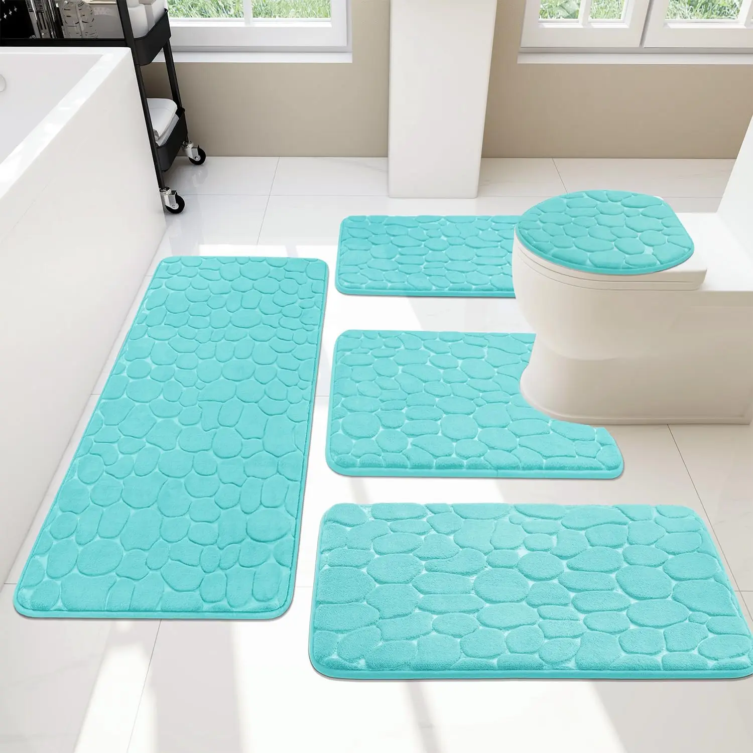 5-Piece Teal Memory Foam Bath Mat Set, Non-Slip Water Absorbent Washable Rugs for Sink, Toilet & Floor
5-Piece Teal Memory Foam Bath Mat Set, Non-Slip Water Absorbent Washable Rugs for Sink, Toilet & Floor