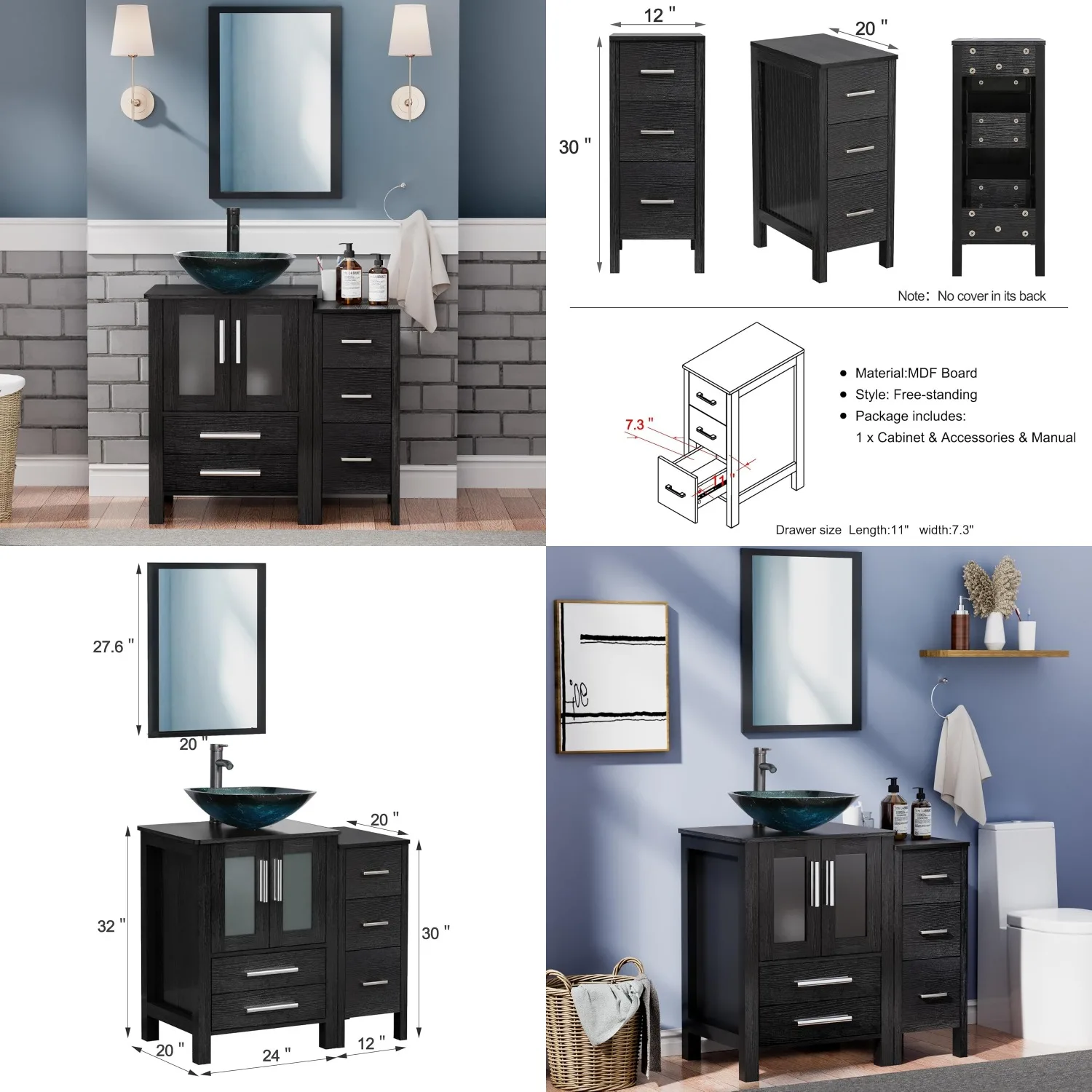 36" Black Bathroom Vanity Removable Tempered Glass Round Vessel Sink ORB Faucet Mirror Not Included, Customized
36" Black Bathroom Vanity Removable Tempered Glass Round Vessel Sink ORB Faucet Mirror Not Included, Customized