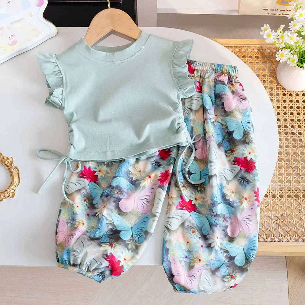 Kids Girls Summer Clothes Sets Cute Ruched Fly Sleeve T-shirts+Floral Print Pants 2Pcs Children Drawstring T-shirt Pants Suit
Kids Girls Summer Clothes Sets Cute Ruched Fly Sleeve T-shirts+Floral Print Pants 2Pcs Children Drawstring T-shirt Pants Suit