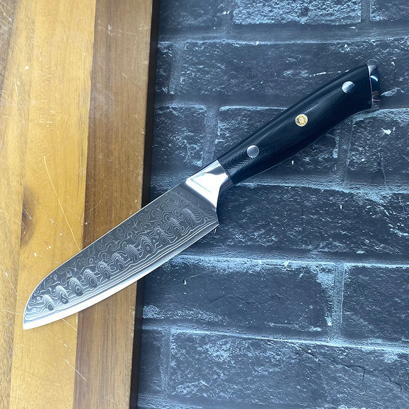 4.7 Inch Santoku Knife Damascus Steel 10Cr15CoMov Blade Utility Paring Cleaver Slicing Steak Barbecue Kitchen Knife G10 Handle
4.7 Inch Santoku Knife Damascus Steel 10Cr15CoMov Blade Utility Paring Cleaver Slicing Steak Barbecue Kitchen Knife G10 Handle