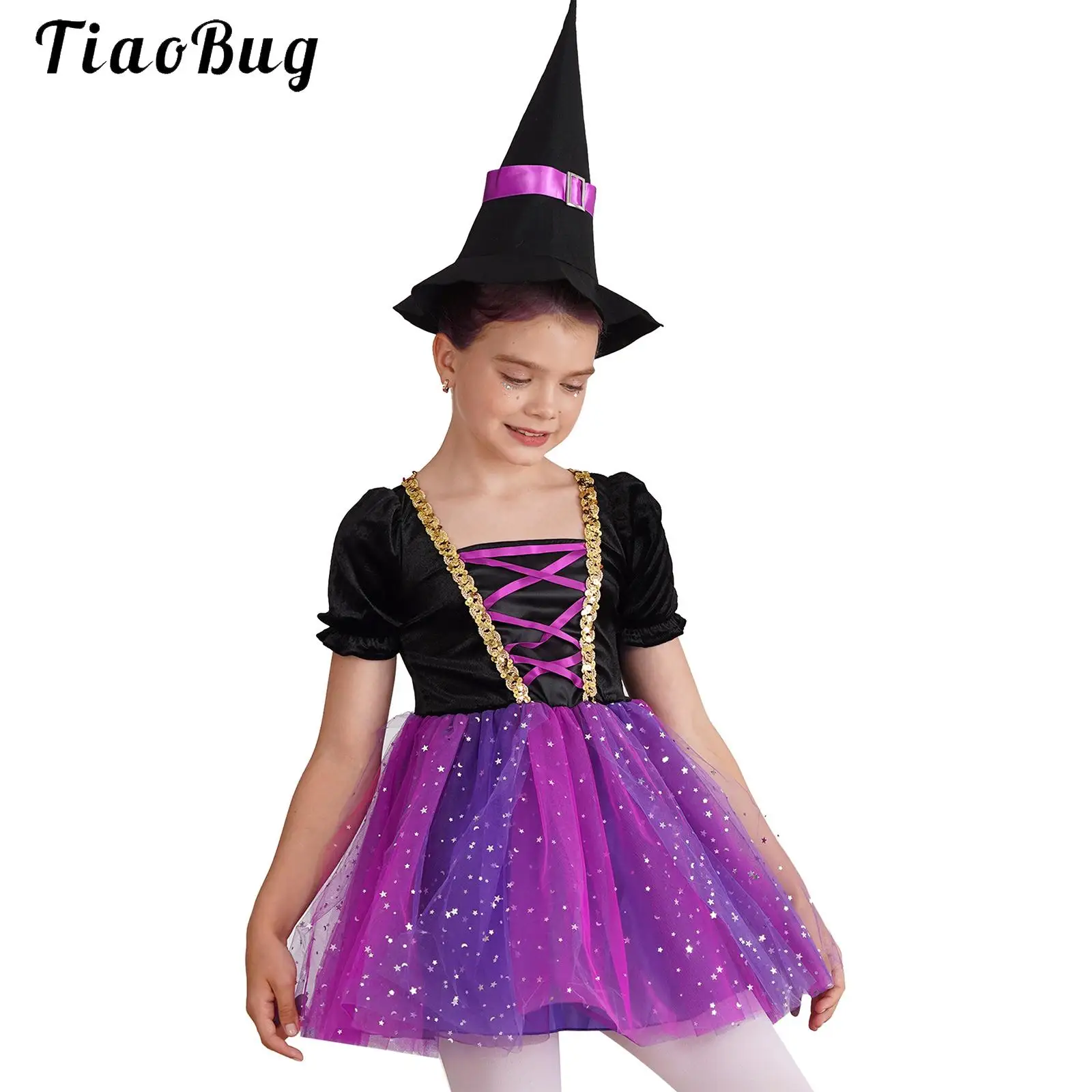 Child Girl Orange Purple Witch Costume Toddler Witch Outfit for Halloween Dress Up Party Glittery Mesh Tutu Dress and Witch Hat 
Child Girl Orange Purple Witch Costume Toddler Witch Outfit for Halloween Dress Up Party Glittery Mesh Tutu Dress and Witch Hat