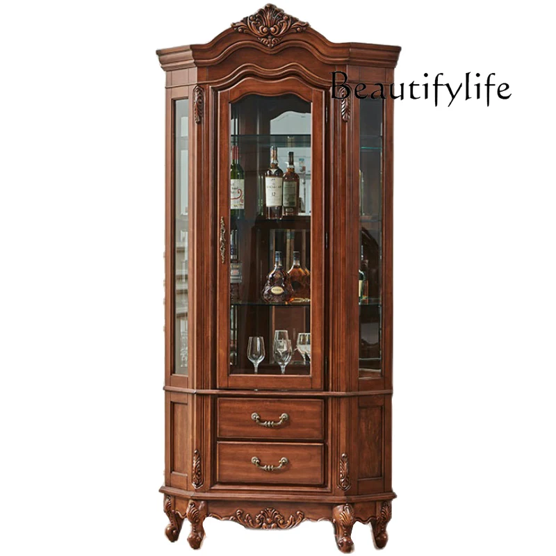 American solid wood wine cabinet display cabinet household living room European glass door locker rack
American solid wood wine cabinet display cabinet household living room European glass door locker rack