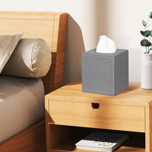 Gray Square Fabric Tissue Box Cover Set Of Two, Magnetic Base Design For Bedside Table, Vanity, Desk And Office Use
Gray Square Fabric Tissue Box Cover Set Of Two, Magnetic Base Design For Bedside Table, Vanity, Desk And Office Use