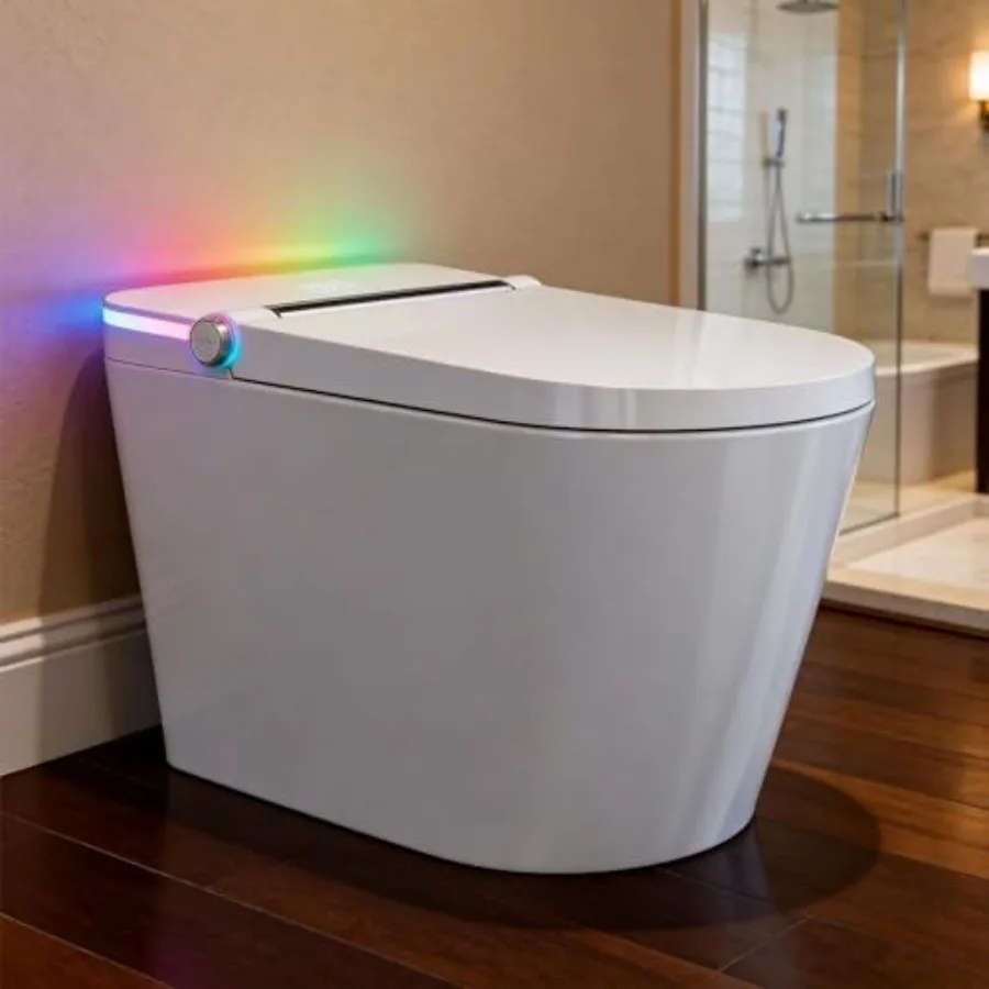 Smart toilet for home use, ceramic white, with bidet, heated seat, warm water wash dryer, foot sensor, night light, auto open/c
Smart toilet for home use, ceramic white, with bidet, heated seat, warm water wash dryer, foot sensor, night light, auto open/c