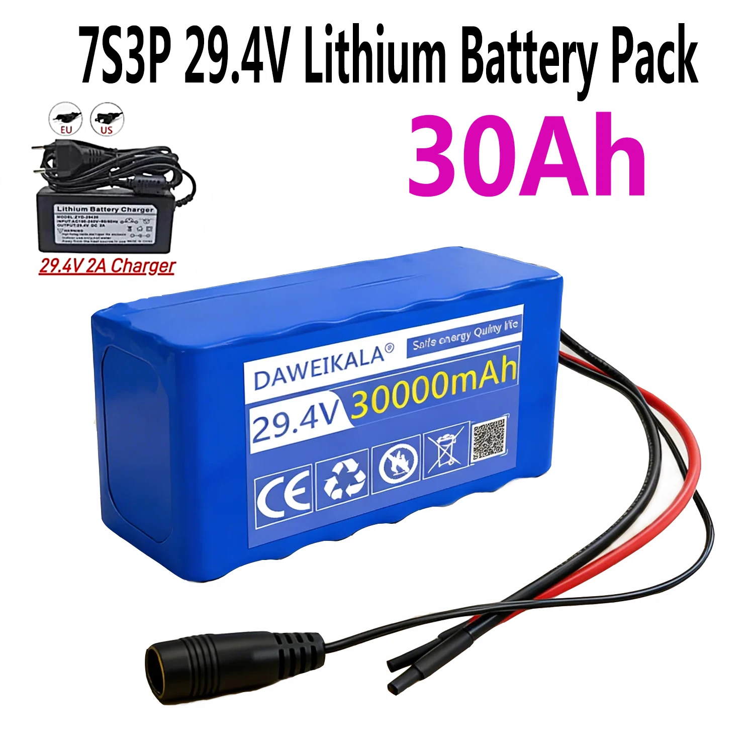 29.4V 18650 30Ah 7S3P rechargeable lithium-ion battery pack + 29.4V 2A charger,suitable for bicycles,light motorcycles
29.4V 18650 30Ah 7S3P rechargeable lithium-ion battery pack + 29.4V 2A charger,suitable for bicycles,light motorcycles