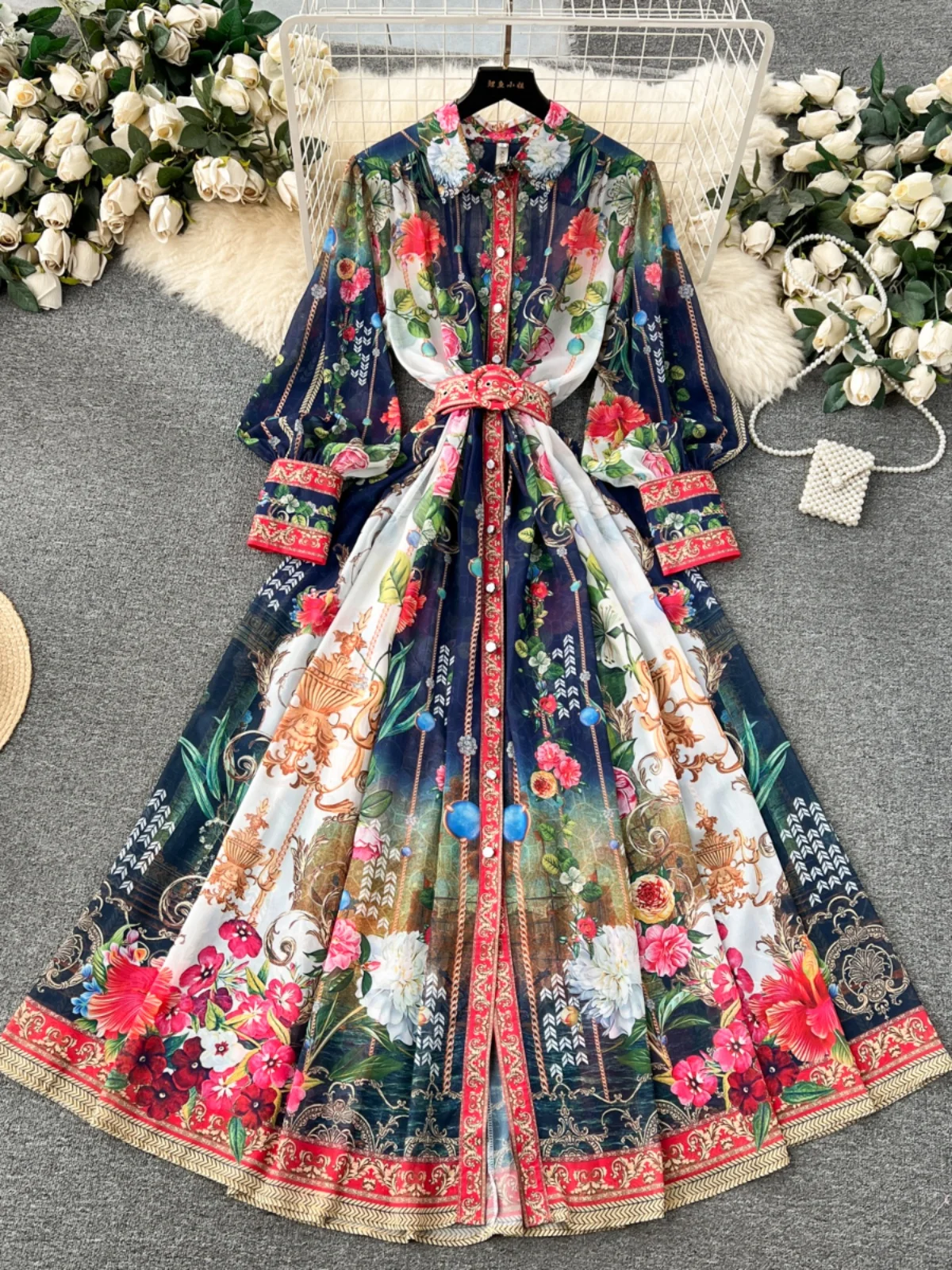 Ele European Court Sle Long irt Collar Dr Ladies Slim Fit Print Skirt Spring Faion High Waist A-Line Dr
Ele European Court Sle Long irt Collar Dr Ladies Slim Fit Print Skirt Spring Faion High Waist A-Line Dr