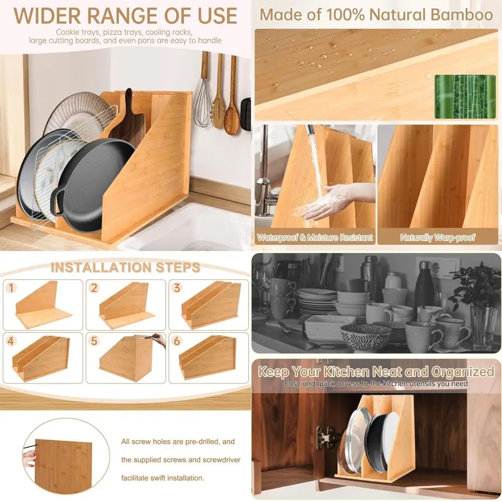 Bamboo Cabinet Organizer for Baking Sheets, Trays, and Kitchenware
Bamboo Cabinet Organizer for Baking Sheets, Trays, and Kitchenware