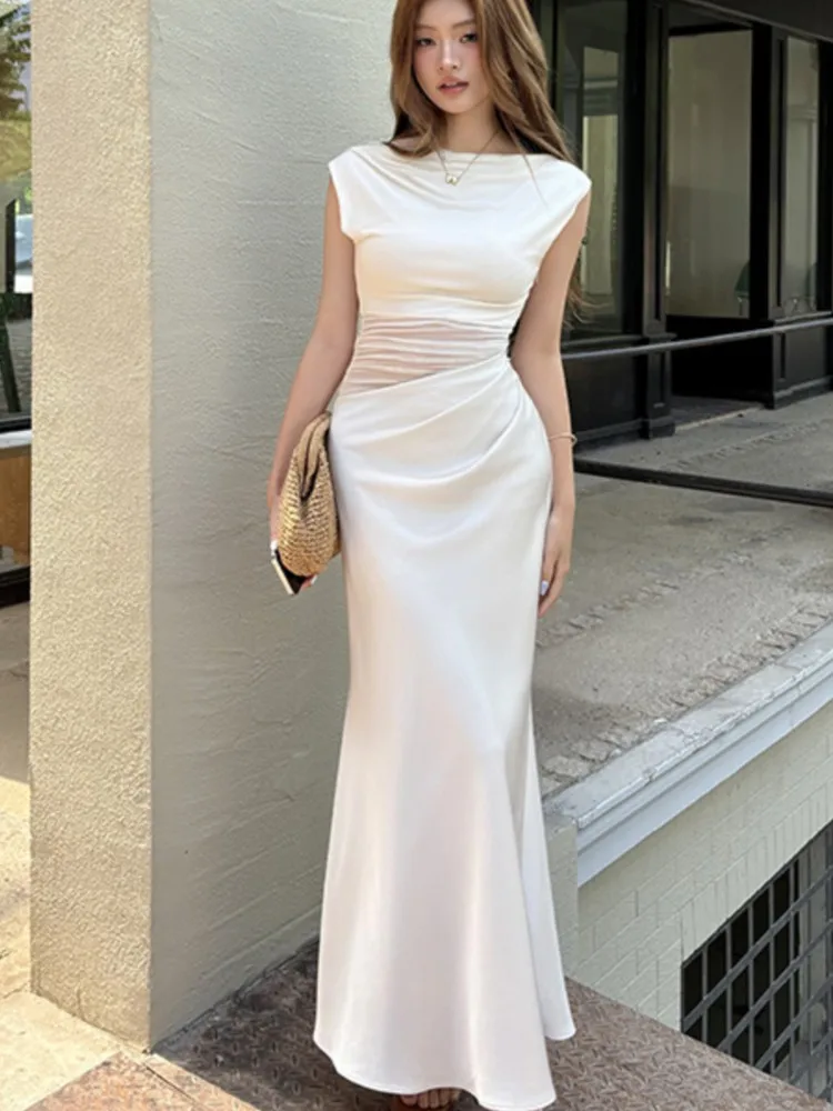 Women's Fashion Satin Patchwork Mesh Chic Sleeveless Dress Summer Elegant Ruffled Dress 2025 Korean Bodycon Evening Dresses
Women's Fashion Satin Patchwork Mesh Chic Sleeveless Dress Summer Elegant Ruffled Dress 2025 Korean Bodycon Evening Dresses