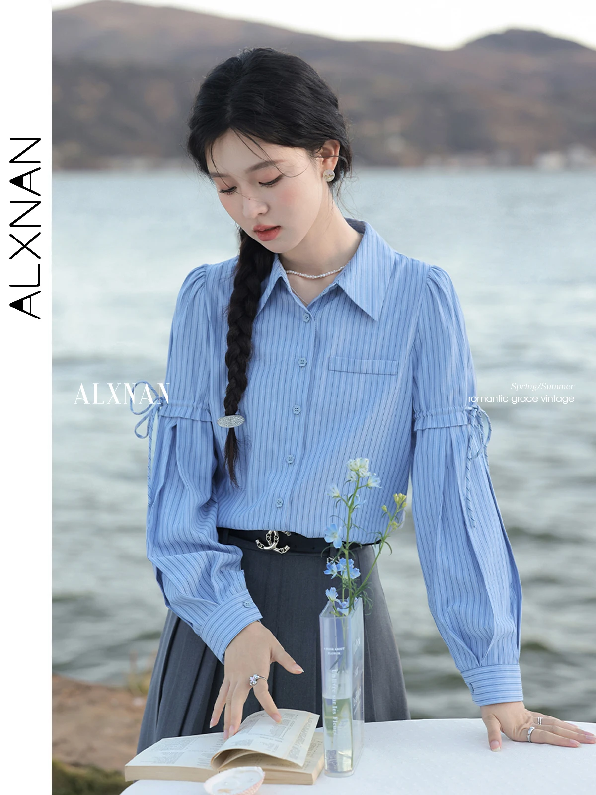 ALXNAN Blue Striped Shirt Women 2025 Spring Elegant Fashion Blouses Turn Down Collar Lace Up Design Long Sleeve Lady Tops L52812
ALXNAN Blue Striped Shirt Women 2025 Spring Elegant Fashion Blouses Turn Down Collar Lace Up Design Long Sleeve Lady Tops L52812