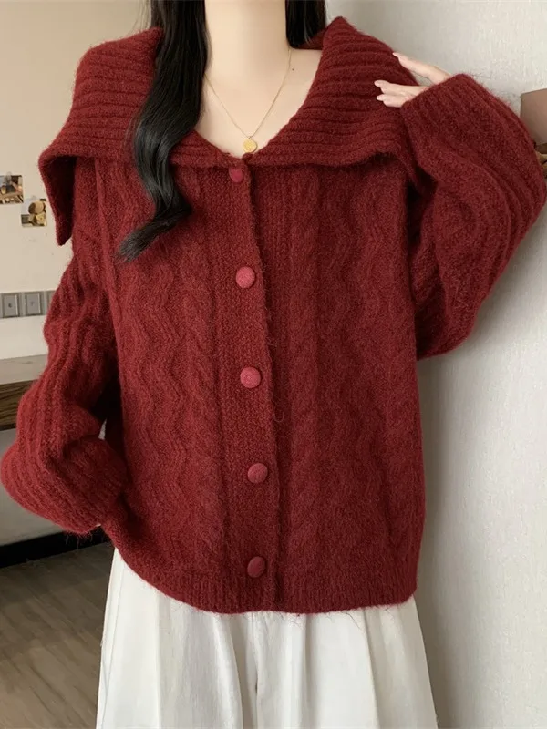 Red Wine Color Collar Long Sve Knitted Sweater Coat Women's plus Size Thiened Twisted Knit Open Cardigan Autumn Winter
Red Wine Color Collar Long Sve Knitted Sweater Coat Women's plus Size Thiened Twisted Knit Open Cardigan Autumn Winter