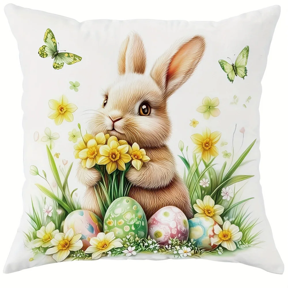 Double Sided Easter Rabbit Cushion Cover, Eggs and Floral Print for Sofa Bed and Living Room Home Decoration Present
Double Sided Easter Rabbit Cushion Cover, Eggs and Floral Print for Sofa Bed and Living Room Home Decoration Present