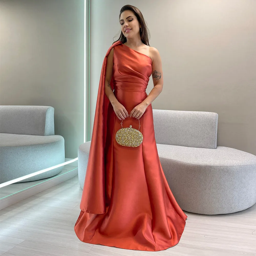 Elegant Evening Dresses for Women One Shoulder Draped Sleeveless Orange Evening Gowns Long Pleated A Line Formal Party Dress
Elegant Evening Dresses for Women One Shoulder Draped Sleeveless Orange Evening Gowns Long Pleated A Line Formal Party Dress