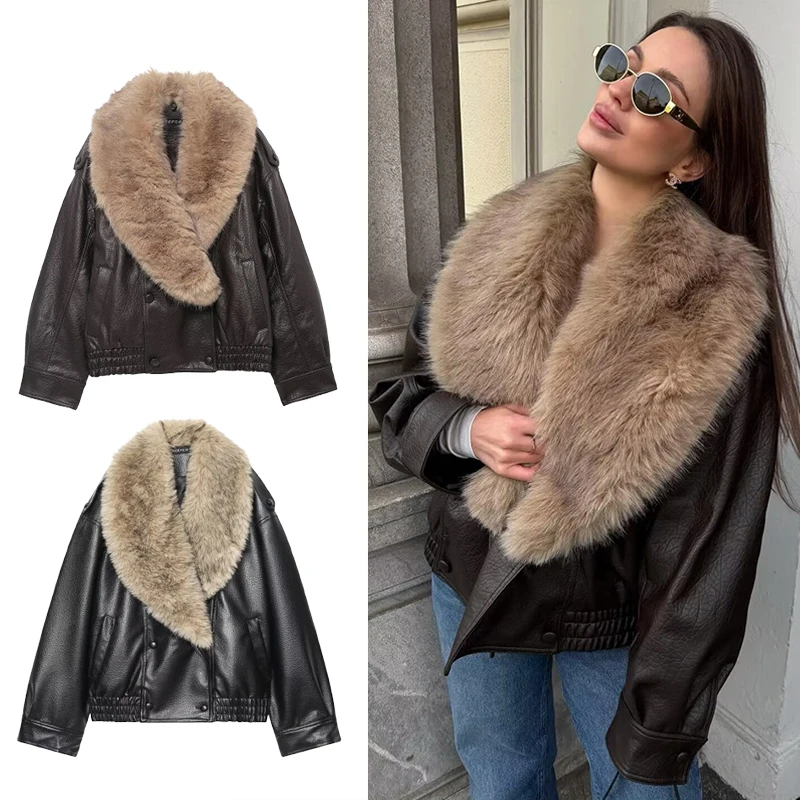 2026 Women New Leather Jacket Long Sleeve Button Fur Collar Jackets For Women Winter Spring High Street Elegant Short Coats
2026 Women New Leather Jacket Long Sleeve Button Fur Collar Jackets For Women Winter Spring High Street Elegant Short Coats